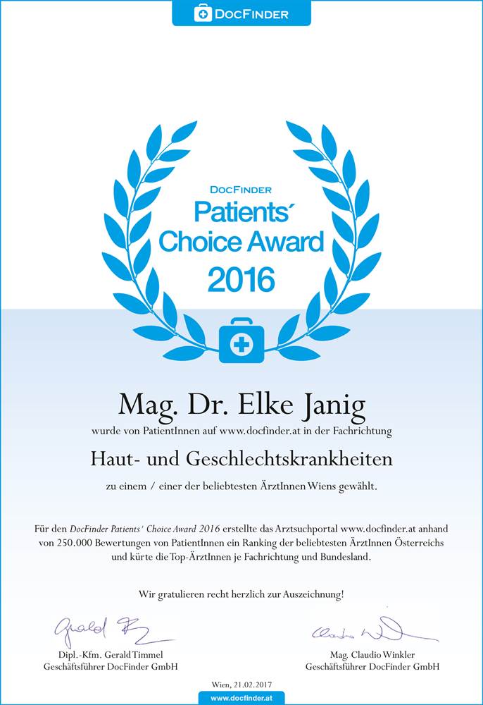 Patients`Choice Award 2016 | Dr. Elke Janig